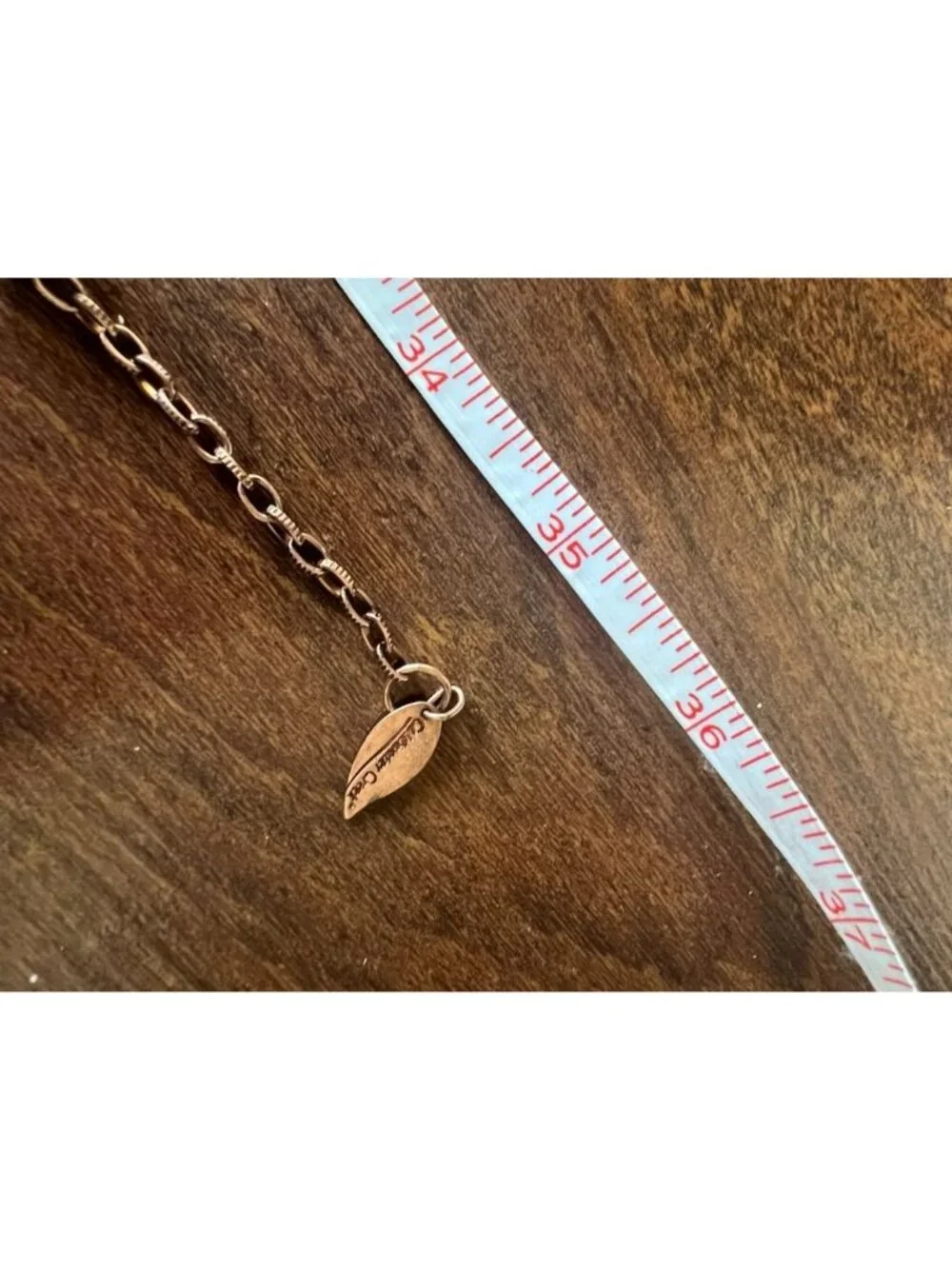 Vintage Coldwater Creek Necklace Wood Bead Brass Filigree Leaf Charm
